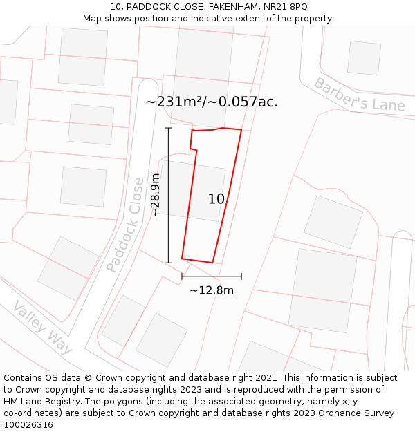 10, PADDOCK CLOSE, FAKENHAM, NR21 8PQ: Plot and title map