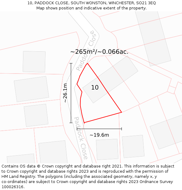 10, PADDOCK CLOSE, SOUTH WONSTON, WINCHESTER, SO21 3EQ: Plot and title map