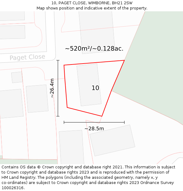 10, PAGET CLOSE, WIMBORNE, BH21 2SW: Plot and title map