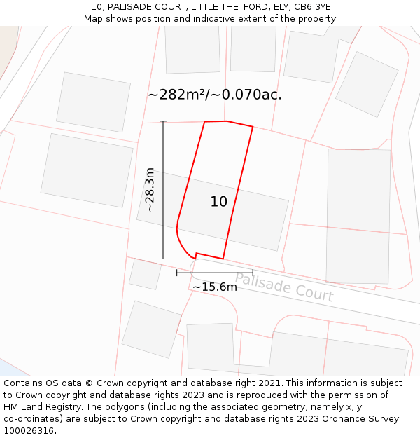 10, PALISADE COURT, LITTLE THETFORD, ELY, CB6 3YE: Plot and title map