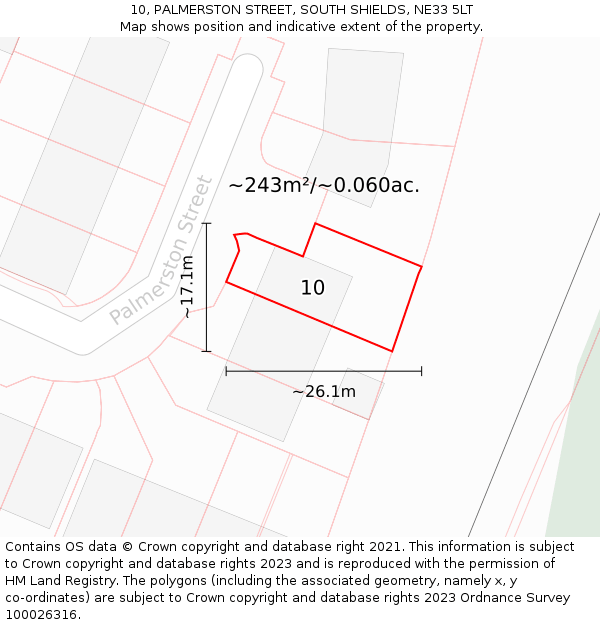 10, PALMERSTON STREET, SOUTH SHIELDS, NE33 5LT: Plot and title map