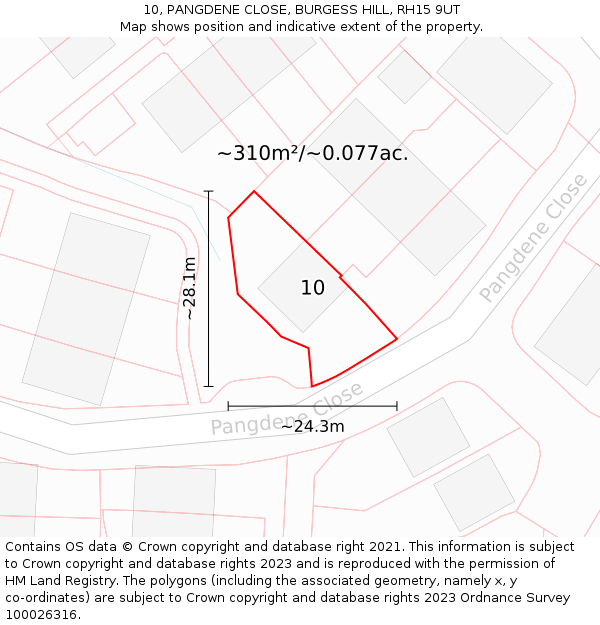 10, PANGDENE CLOSE, BURGESS HILL, RH15 9UT: Plot and title map