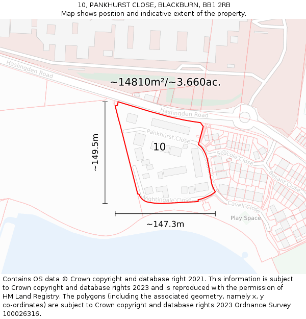 10, PANKHURST CLOSE, BLACKBURN, BB1 2RB: Plot and title map