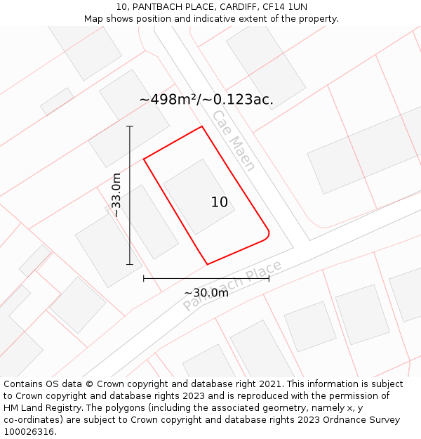 10, PANTBACH PLACE, CARDIFF, CF14 1UN: Plot and title map