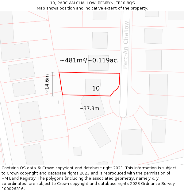 10, PARC AN CHALLOW, PENRYN, TR10 8QS: Plot and title map