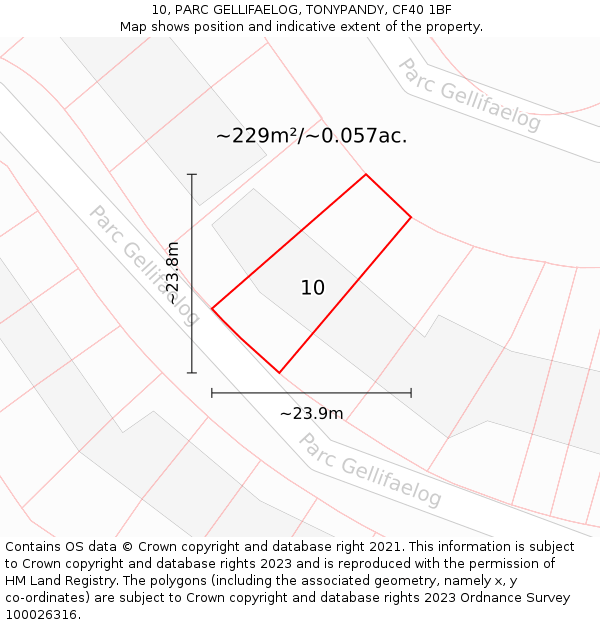 10, PARC GELLIFAELOG, TONYPANDY, CF40 1BF: Plot and title map