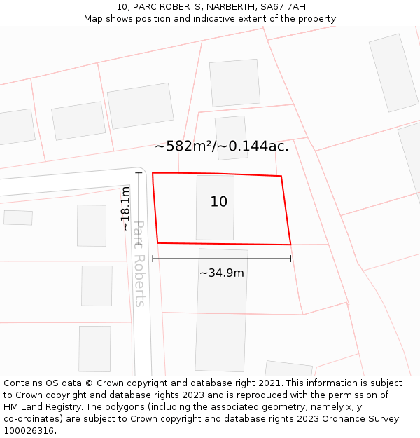 10, PARC ROBERTS, NARBERTH, SA67 7AH: Plot and title map