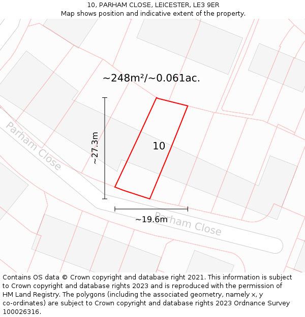 10, PARHAM CLOSE, LEICESTER, LE3 9ER: Plot and title map