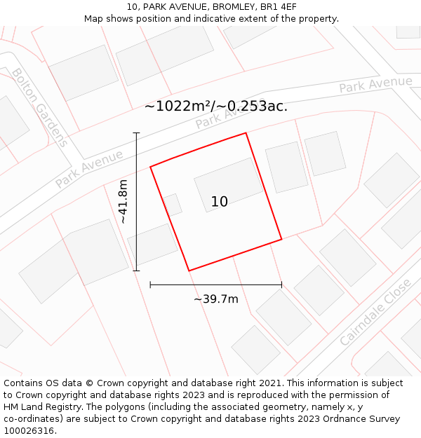 10, PARK AVENUE, BROMLEY, BR1 4EF: Plot and title map