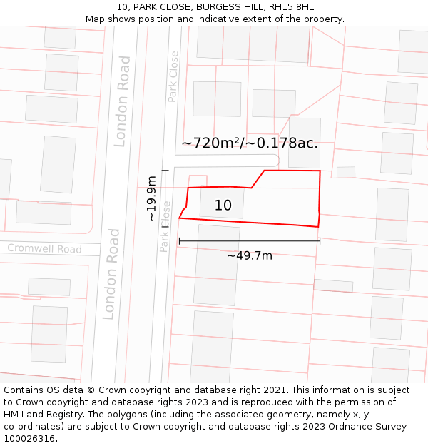 10, PARK CLOSE, BURGESS HILL, RH15 8HL: Plot and title map