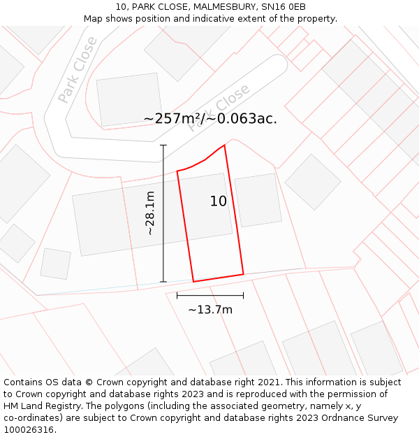 10, PARK CLOSE, MALMESBURY, SN16 0EB: Plot and title map