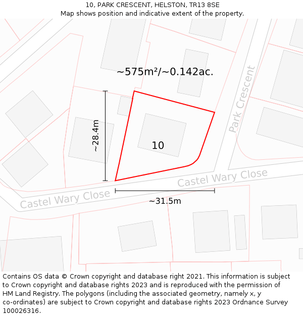 10, PARK CRESCENT, HELSTON, TR13 8SE: Plot and title map