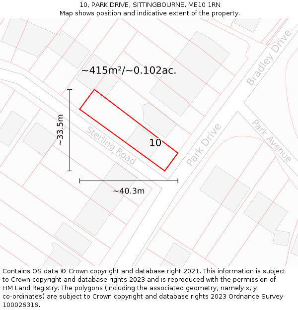 10, PARK DRIVE, SITTINGBOURNE, ME10 1RN: Plot and title map