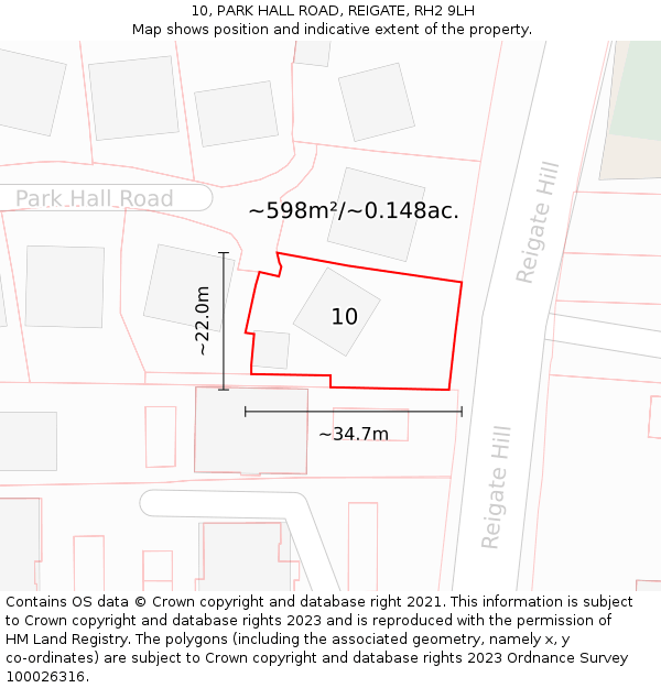 10, PARK HALL ROAD, REIGATE, RH2 9LH: Plot and title map