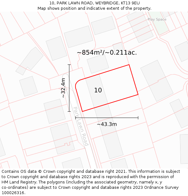 10, PARK LAWN ROAD, WEYBRIDGE, KT13 9EU: Plot and title map