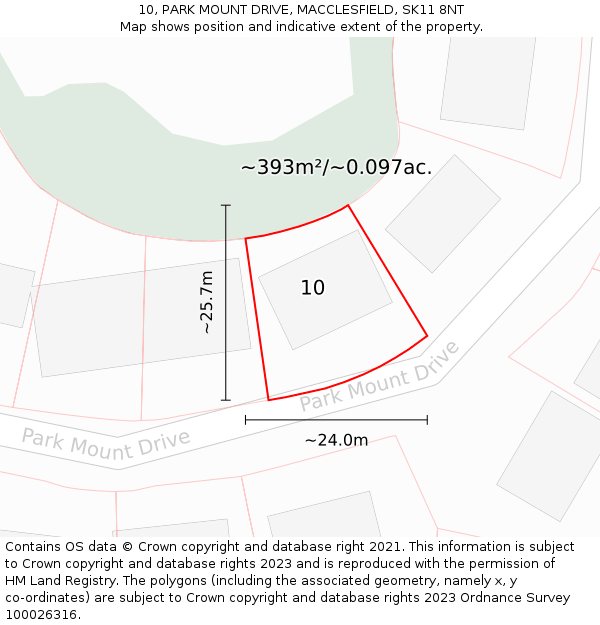 10, PARK MOUNT DRIVE, MACCLESFIELD, SK11 8NT: Plot and title map