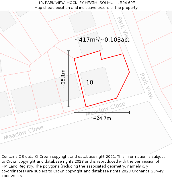 10, PARK VIEW, HOCKLEY HEATH, SOLIHULL, B94 6PE: Plot and title map