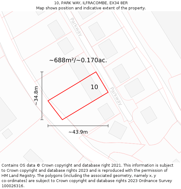 10, PARK WAY, ILFRACOMBE, EX34 8ER: Plot and title map