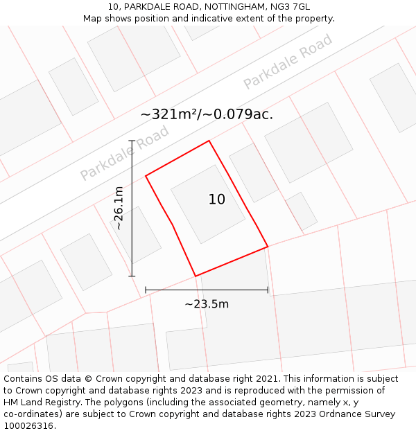 10, PARKDALE ROAD, NOTTINGHAM, NG3 7GL: Plot and title map
