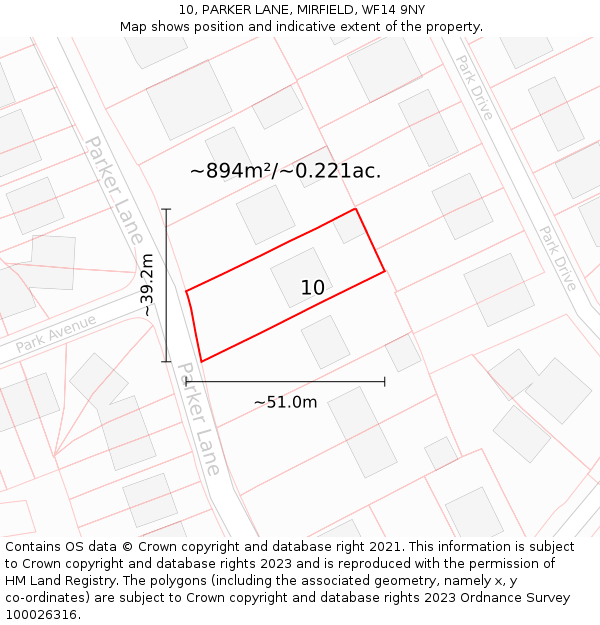 10, PARKER LANE, MIRFIELD, WF14 9NY: Plot and title map