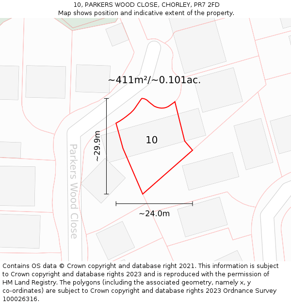 10, PARKERS WOOD CLOSE, CHORLEY, PR7 2FD: Plot and title map