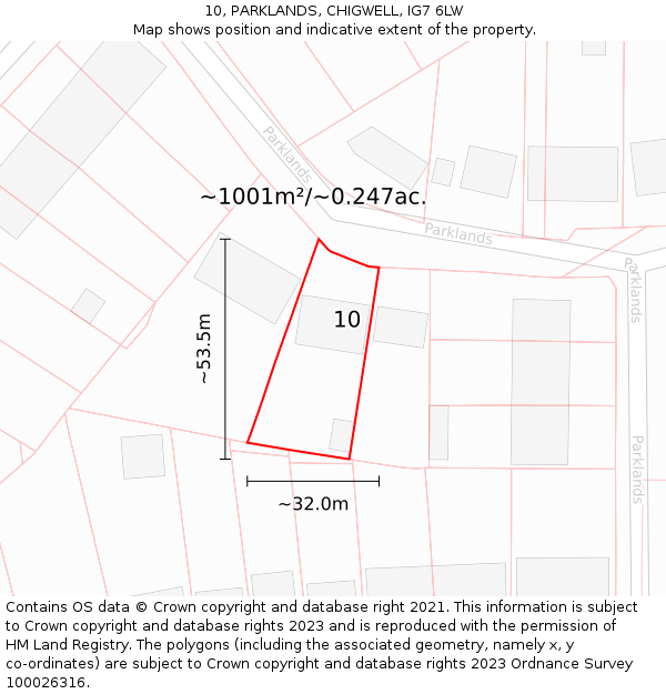 10, PARKLANDS, CHIGWELL, IG7 6LW: Plot and title map