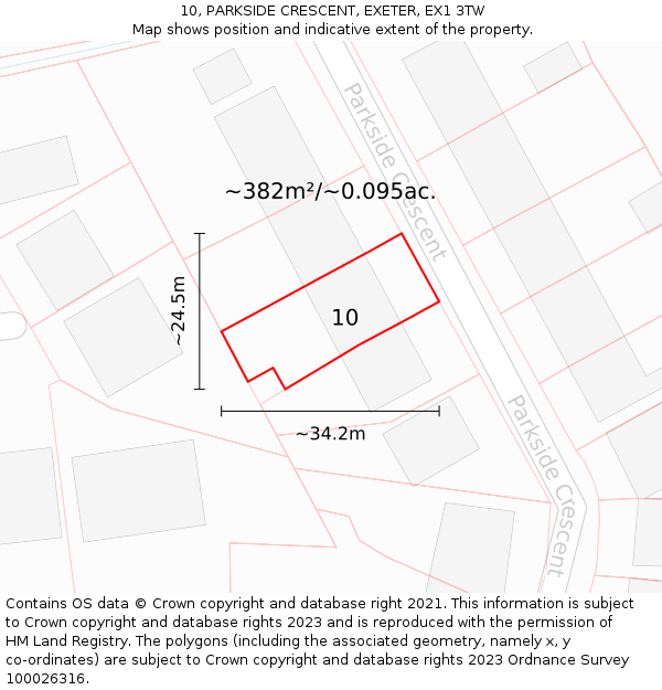 10, PARKSIDE CRESCENT, EXETER, EX1 3TW: Plot and title map