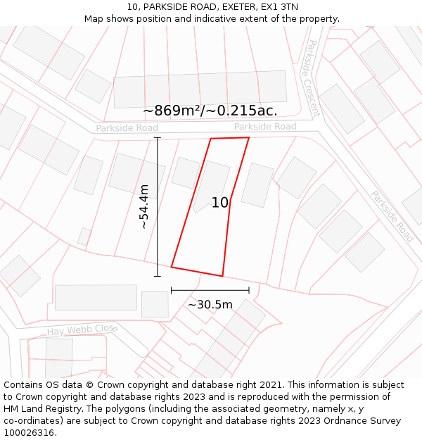 10, PARKSIDE ROAD, EXETER, EX1 3TN: Plot and title map