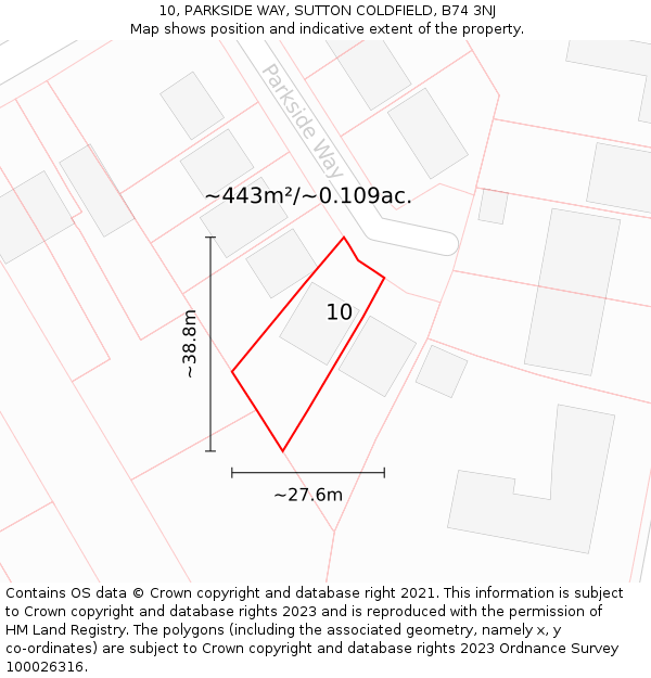 10, PARKSIDE WAY, SUTTON COLDFIELD, B74 3NJ: Plot and title map