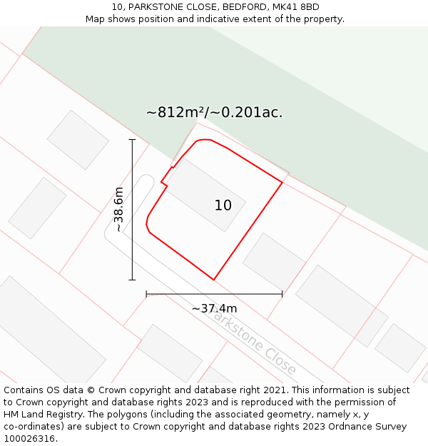 10, PARKSTONE CLOSE, BEDFORD, MK41 8BD: Plot and title map