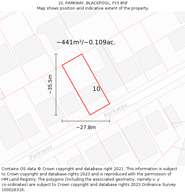 10, PARKWAY, BLACKPOOL, FY3 8NF: Plot and title map