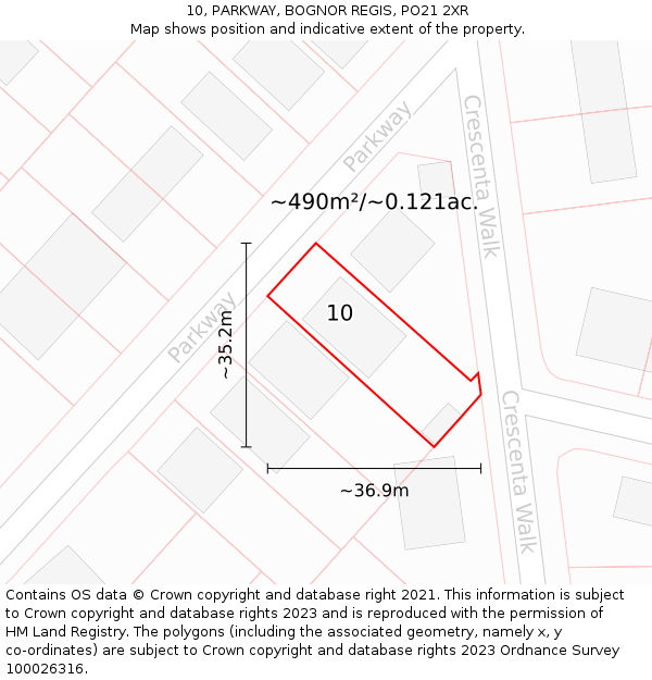 10, PARKWAY, BOGNOR REGIS, PO21 2XR: Plot and title map