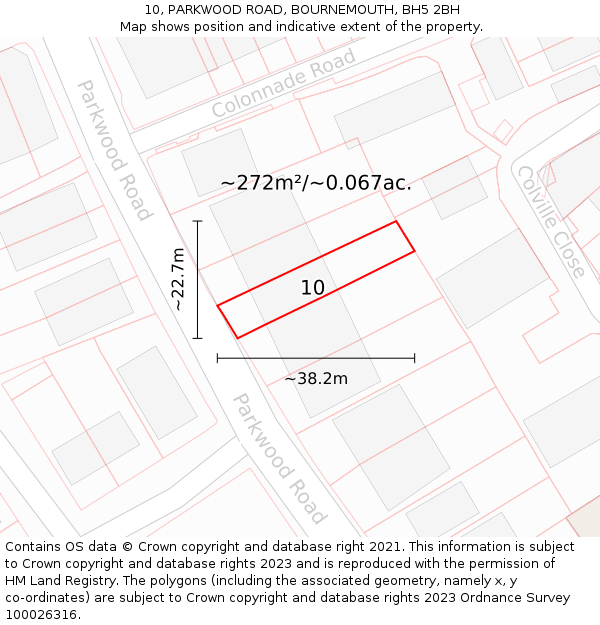 10, PARKWOOD ROAD, BOURNEMOUTH, BH5 2BH: Plot and title map