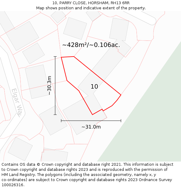 10, PARRY CLOSE, HORSHAM, RH13 6RR: Plot and title map