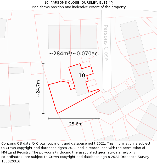 10, PARSONS CLOSE, DURSLEY, GL11 4PJ: Plot and title map