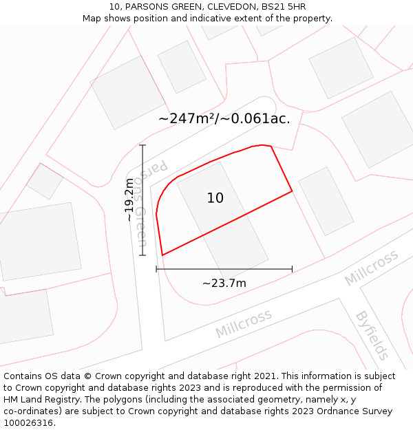 10, PARSONS GREEN, CLEVEDON, BS21 5HR: Plot and title map