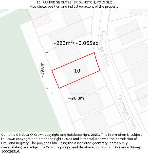 10, PARTRIDGE CLOSE, BRIDLINGTON, YO15 3LQ: Plot and title map