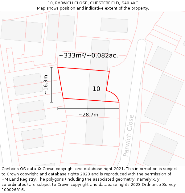 10, PARWICH CLOSE, CHESTERFIELD, S40 4XG: Plot and title map