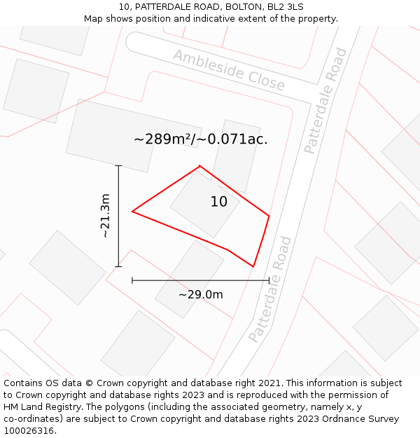 10, PATTERDALE ROAD, BOLTON, BL2 3LS: Plot and title map