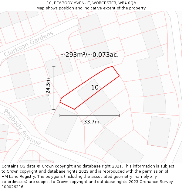 10, PEABODY AVENUE, WORCESTER, WR4 0QA: Plot and title map
