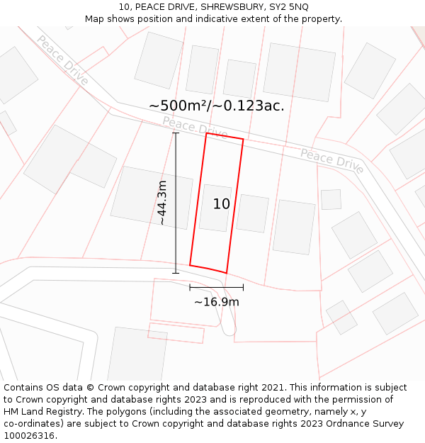 10, PEACE DRIVE, SHREWSBURY, SY2 5NQ: Plot and title map