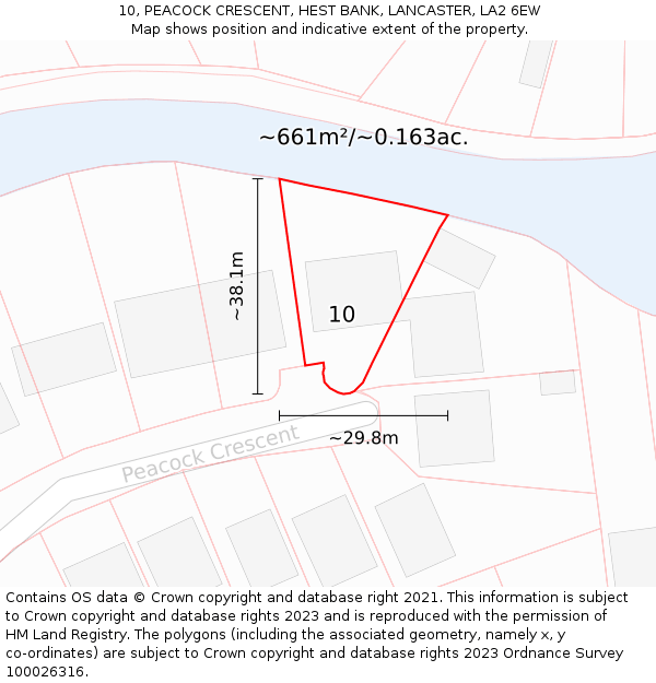 10, PEACOCK CRESCENT, HEST BANK, LANCASTER, LA2 6EW: Plot and title map