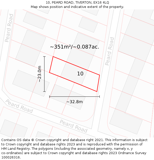 10, PEARD ROAD, TIVERTON, EX16 4LQ: Plot and title map