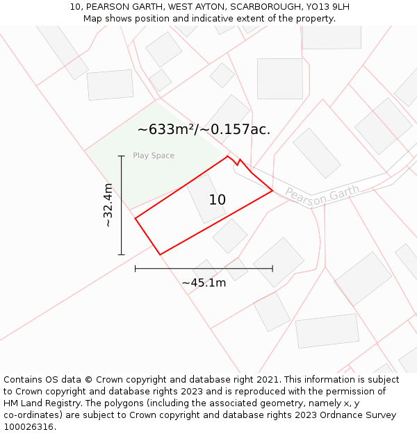 10, PEARSON GARTH, WEST AYTON, SCARBOROUGH, YO13 9LH: Plot and title map