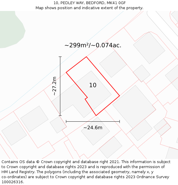 10, PEDLEY WAY, BEDFORD, MK41 0GF: Plot and title map