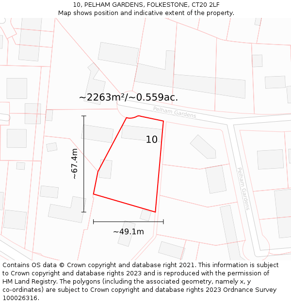 10, PELHAM GARDENS, FOLKESTONE, CT20 2LF: Plot and title map