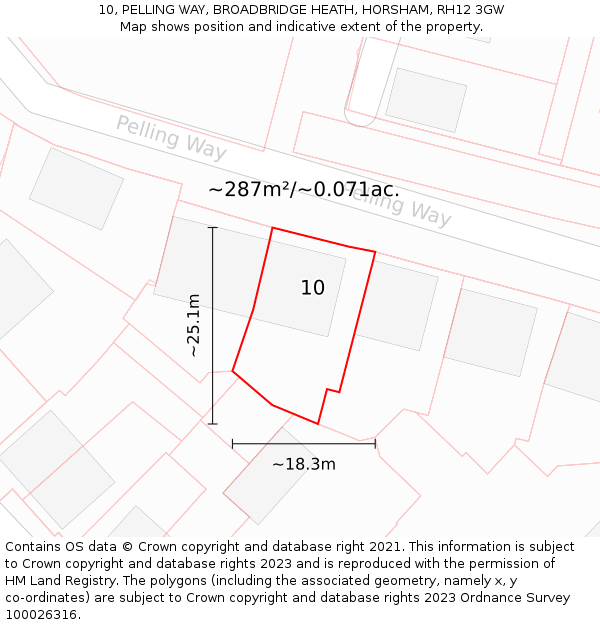 10, PELLING WAY, BROADBRIDGE HEATH, HORSHAM, RH12 3GW: Plot and title map