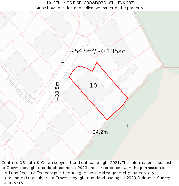 10, PELLINGS RISE, CROWBOROUGH, TN6 2RZ: Plot and title map