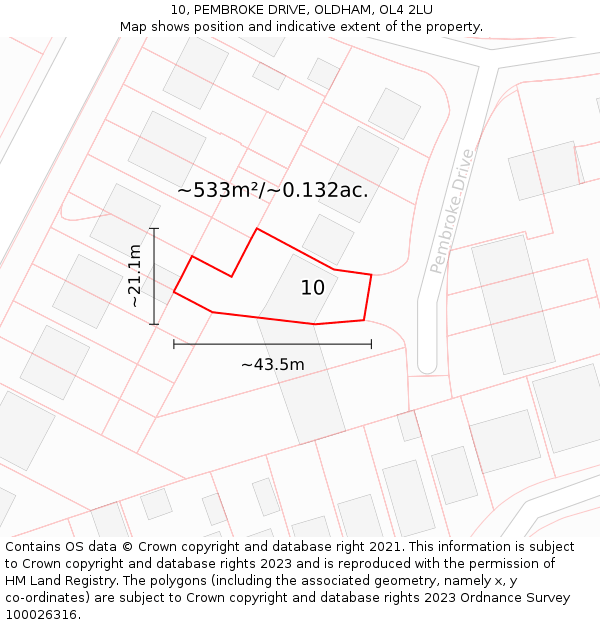 10, PEMBROKE DRIVE, OLDHAM, OL4 2LU: Plot and title map