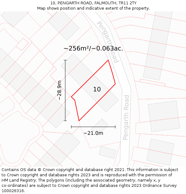 10, PENGARTH ROAD, FALMOUTH, TR11 2TY: Plot and title map